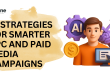 3D illustration of a marketer with AI icons, gear, brain, dollar symbol, and computer screen beside the title ‘AI Strategies for Smarter PPC and Paid Media Campaigns’ from Trivone Content Services.
